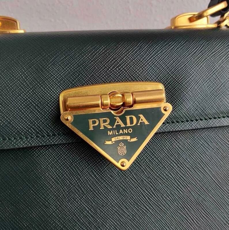 Prada Saffiano leather Prada Symbole bag 1BN021 blackish green