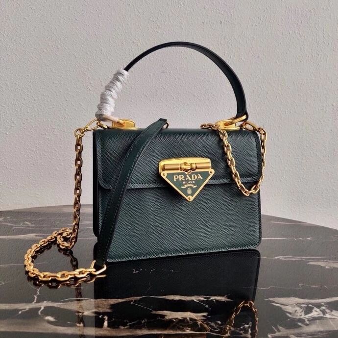 Prada Saffiano leather Prada Symbole bag 1BN021 blackish green