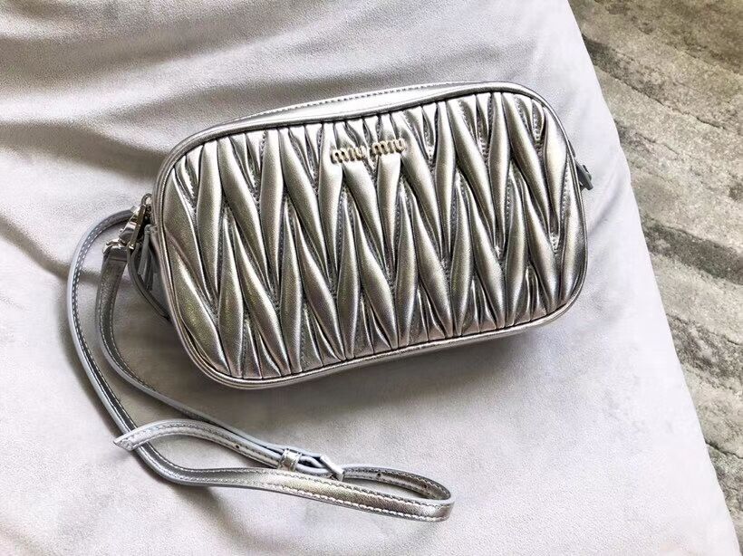 miu miu Matelasse Nappa Leather Shoulder Bag 5BH539A Silver