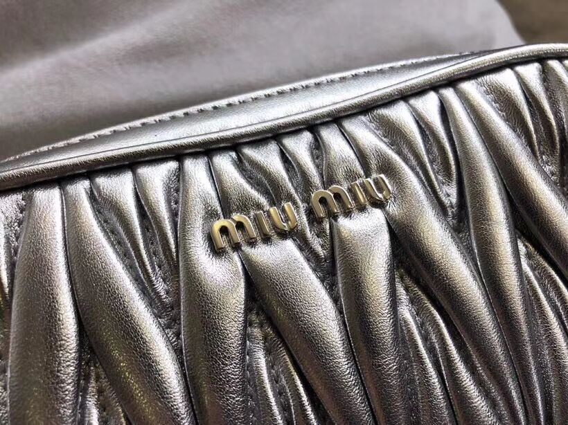 miu miu Matelasse Nappa Leather Shoulder Bag 5BH539A Silver