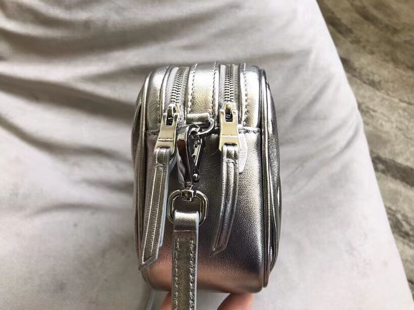 miu miu Matelasse Nappa Leather Shoulder Bag 5BH539A Silver