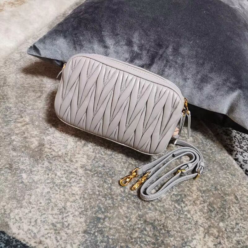 miu miu Matelasse Nappa Leather Shoulder Bag 5BH539A grey