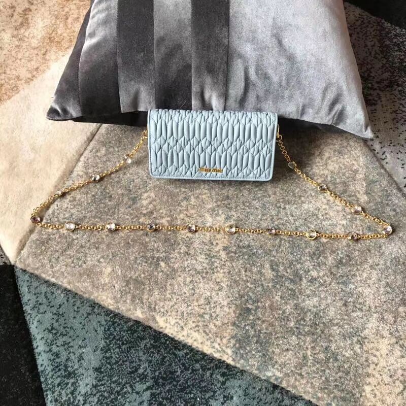 miu miu Matelasse Nappa Leather Shoulder Bag 5DH044A light blue