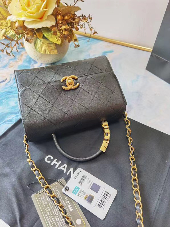 Chanel small tote bag Sheepskin & Gold-Tone Metal AS2059 black