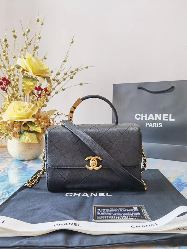 Chanel small tote bag Sheepskin & Gold-Tone Metal AS2059 black