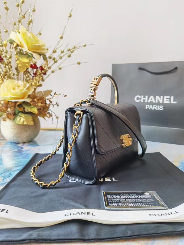 Chanel small tote bag Sheepskin & Gold-Tone Metal AS2059 black