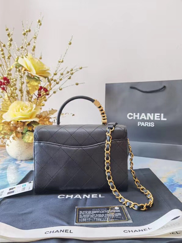 Chanel small tote bag Sheepskin & Gold-Tone Metal AS2059 black