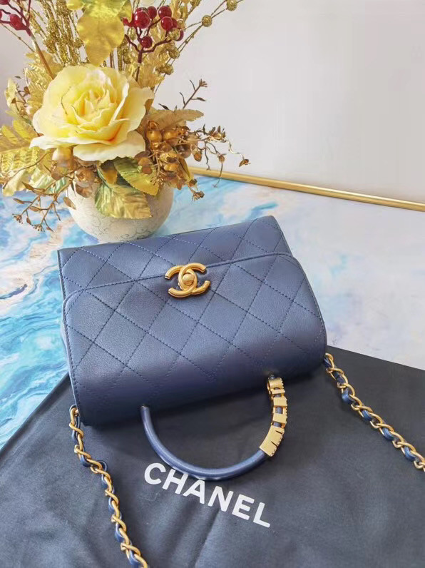 Chanel small tote bag Sheepskin & Gold-Tone Metal AS2059 blue