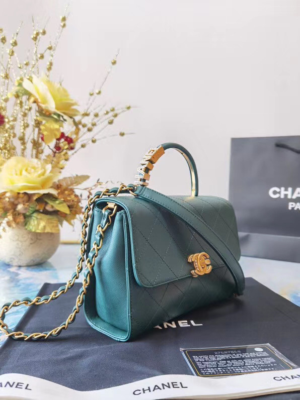 Chanel small tote bag Sheepskin & Gold-Tone Metal AS2059 green