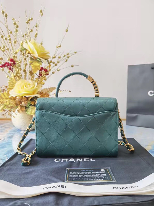 Chanel small tote bag Sheepskin & Gold-Tone Metal AS2059 green