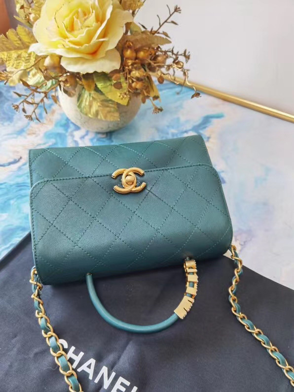 Chanel small tote bag Sheepskin & Gold-Tone Metal AS2059 green