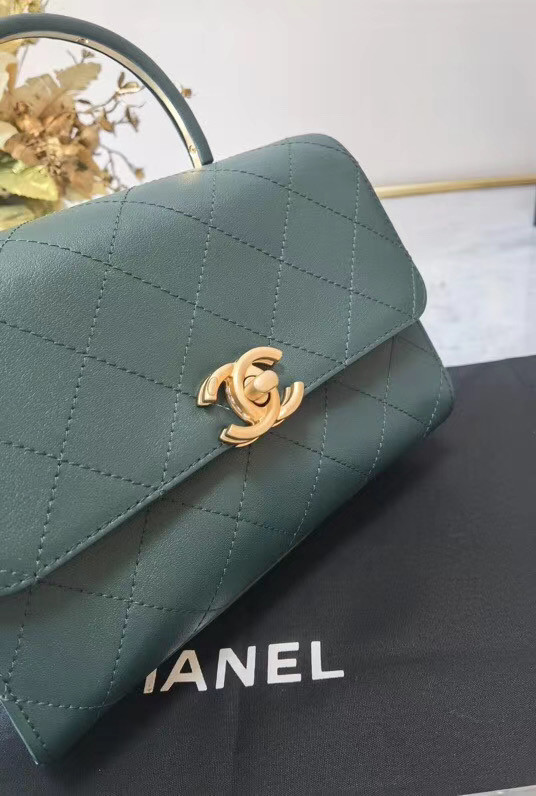 Chanel small tote bag Sheepskin & Gold-Tone Metal AS2059 green