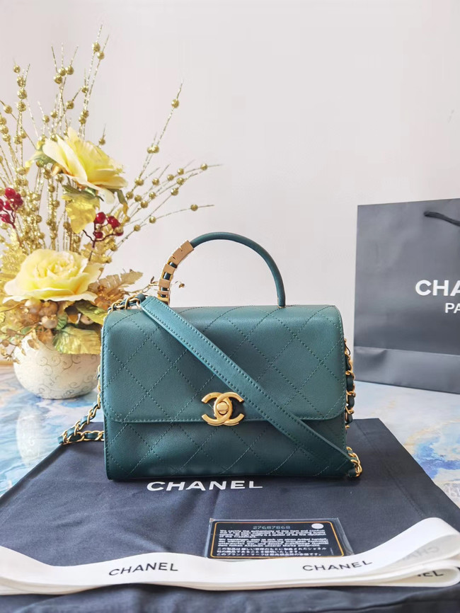 Chanel small tote bag Sheepskin & Gold-Tone Metal AS2059 green