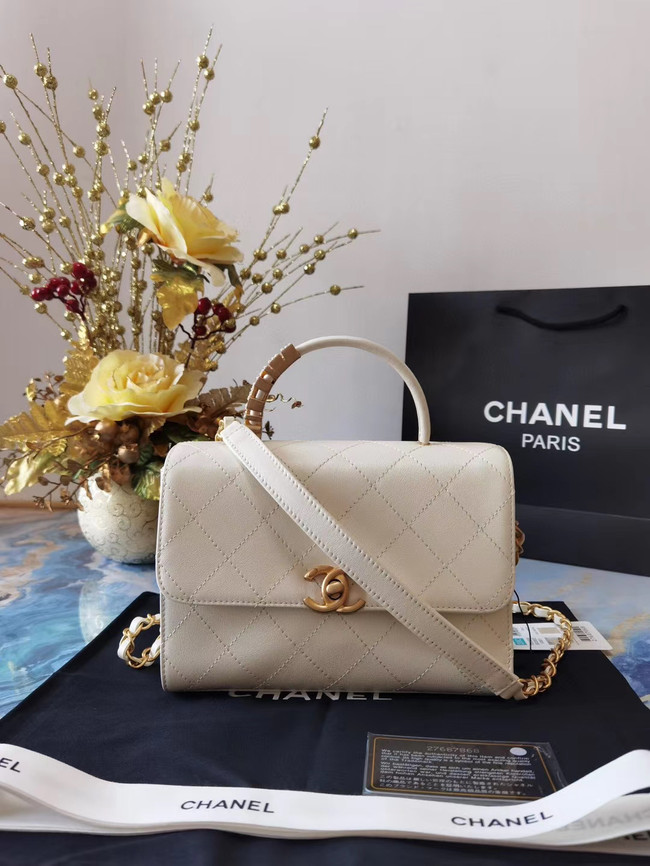 Chanel small tote bag Sheepskin & Gold-Tone Metal AS2059 white