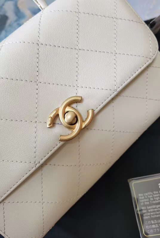 Chanel small tote bag Sheepskin & Gold-Tone Metal AS2059 white