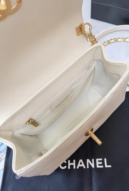 Chanel small tote bag Sheepskin & Gold-Tone Metal AS2059 white