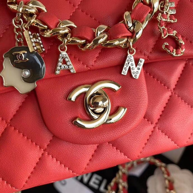Chanel flap bag Lambskin & Gold-Tone Metal AS2326 red