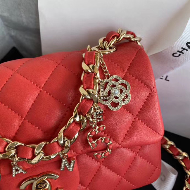 Chanel flap bag Lambskin & Gold-Tone Metal AS2326 red