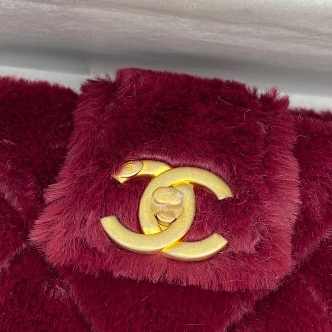 Chanel flap bag Shearling Lambskin & Gold-Tone Metal AS2241 Burgundy