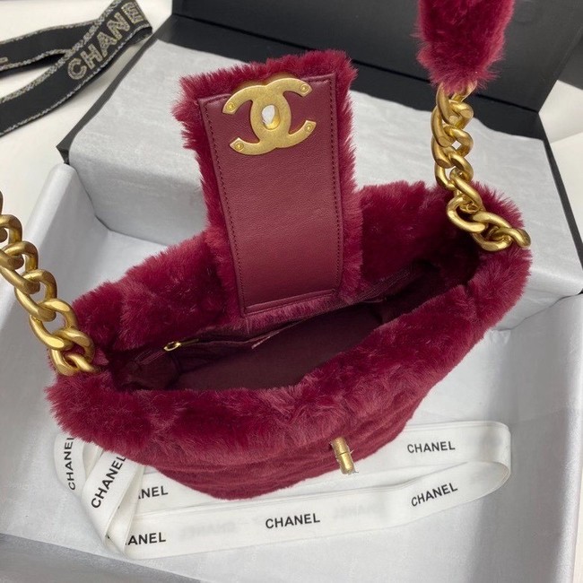 Chanel flap bag Shearling Lambskin & Gold-Tone Metal AS2241 Burgundy