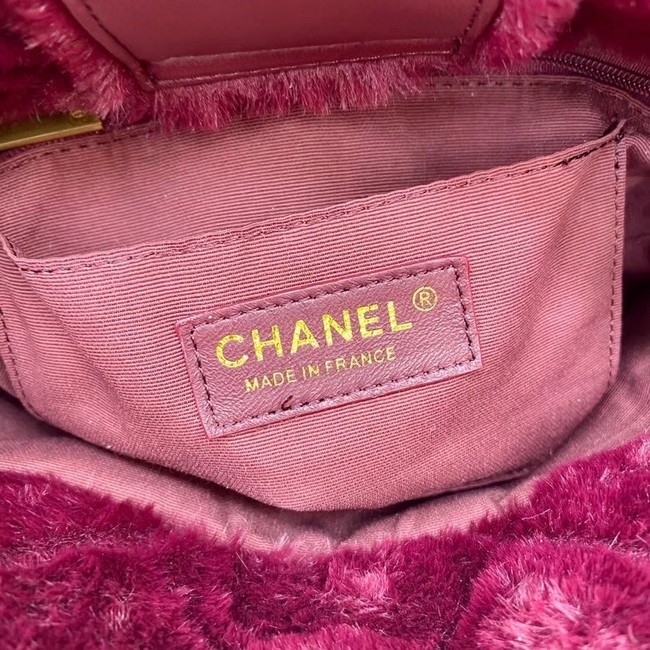 Chanel flap bag Shearling Lambskin & Gold-Tone Metal AS2241 Burgundy