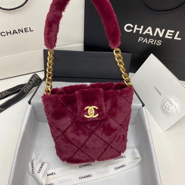 Chanel flap bag Shearling Lambskin & Gold-Tone Metal AS2241 Burgundy