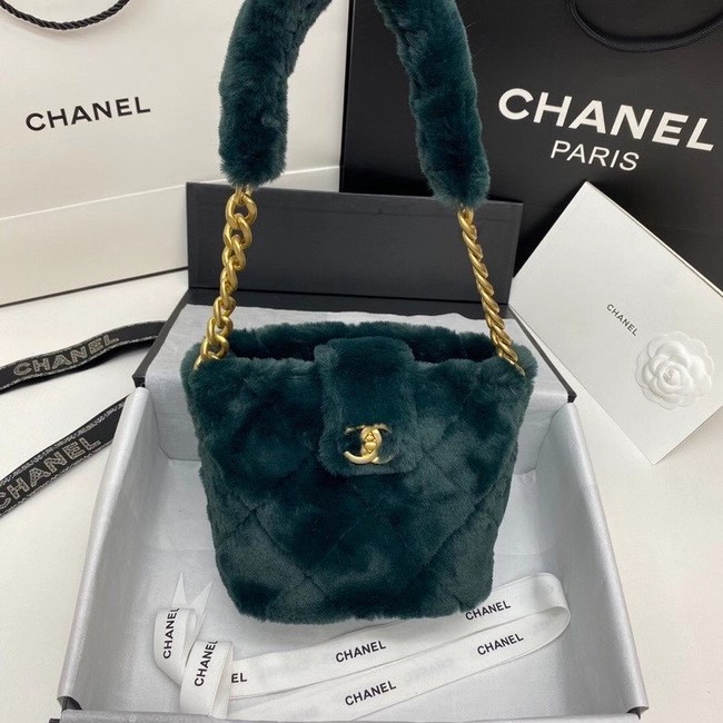 Chanel flap bag Shearling Lambskin & Gold-Tone Metal AS2241 green