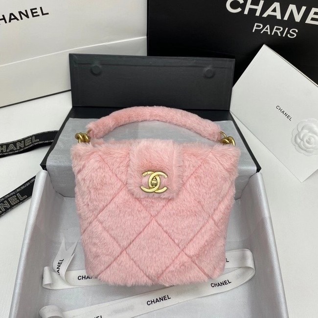 Chanel flap bag Shearling Lambskin & Gold-Tone Metal AS2241 pink