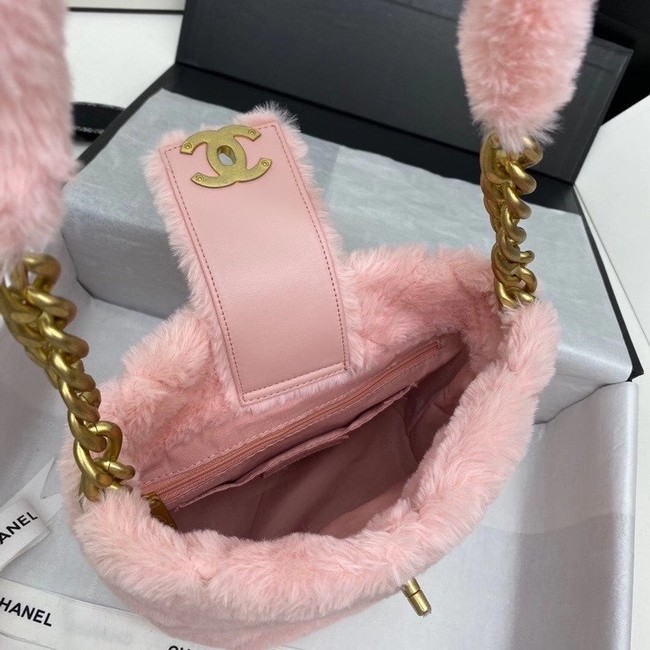 Chanel flap bag Shearling Lambskin & Gold-Tone Metal AS2241 pink