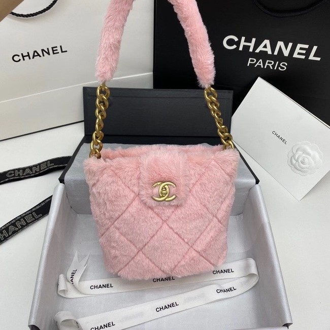Chanel flap bag Shearling Lambskin & Gold-Tone Metal AS2241 pink