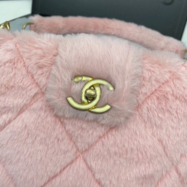 Chanel flap bag Shearling Lambskin & Gold-Tone Metal AS2241 pink