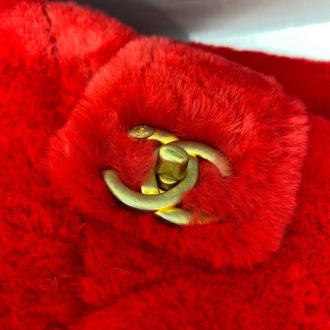 Chanel flap bag Shearling Lambskin & Gold-Tone Metal AS2241 red