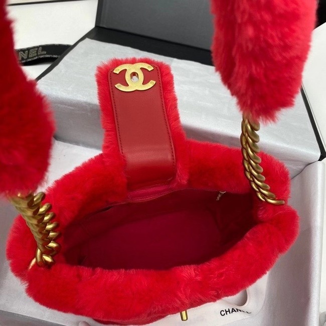 Chanel flap bag Shearling Lambskin & Gold-Tone Metal AS2241 red