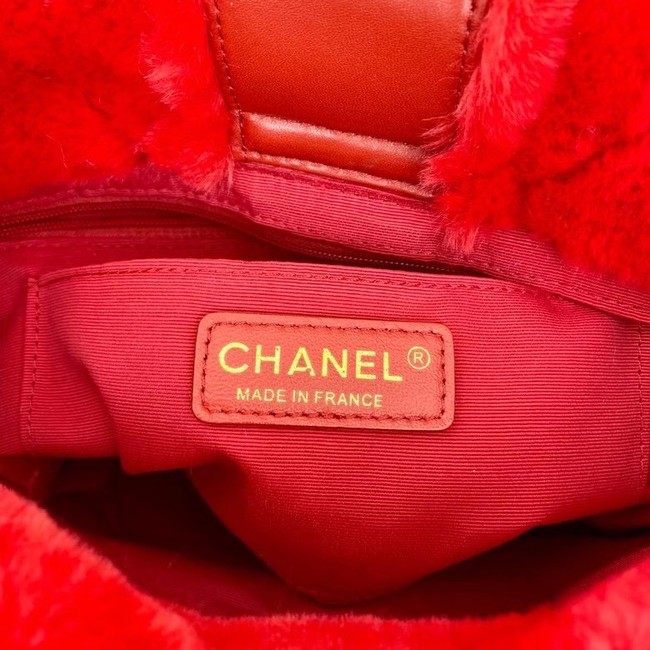 Chanel flap bag Shearling Lambskin & Gold-Tone Metal AS2241 red