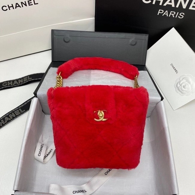 Chanel flap bag Shearling Lambskin & Gold-Tone Metal AS2241 red