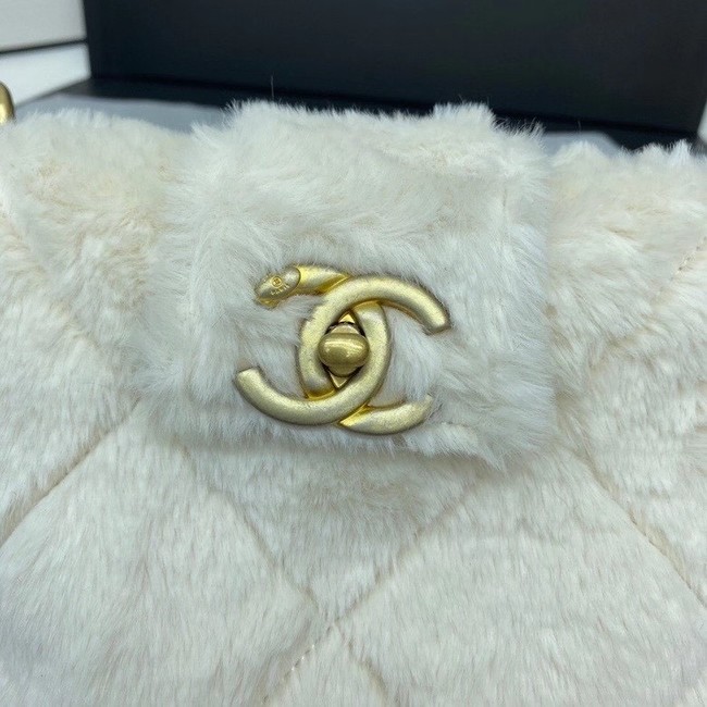 Chanel flap bag Shearling Lambskin & Gold-Tone Metal AS2241 white