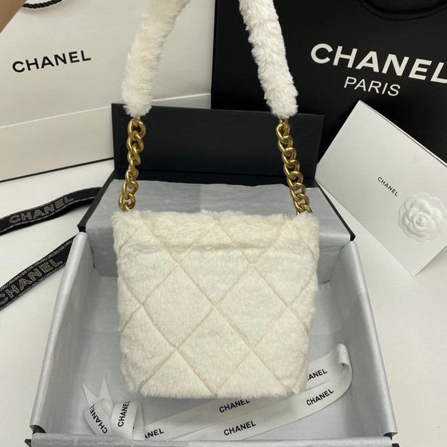 Chanel flap bag Shearling Lambskin & Gold-Tone Metal AS2241 white