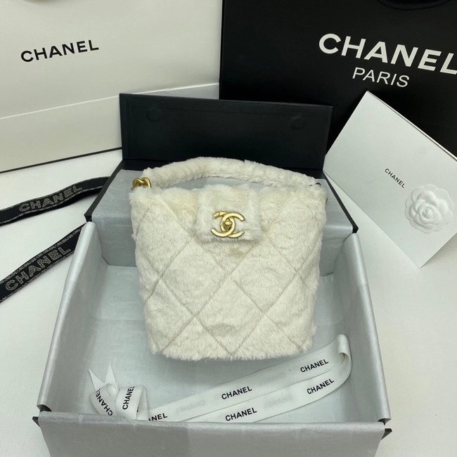 Chanel flap bag Shearling Lambskin & Gold-Tone Metal AS2241 white