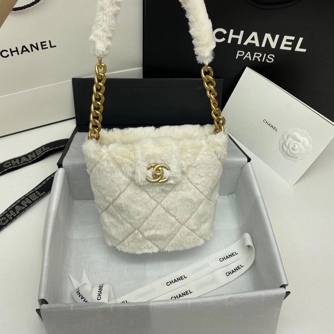 Chanel flap bag Shearling Lambskin & Gold-Tone Metal AS2241 white