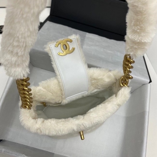 Chanel flap bag Shearling Lambskin & Gold-Tone Metal AS2241 white