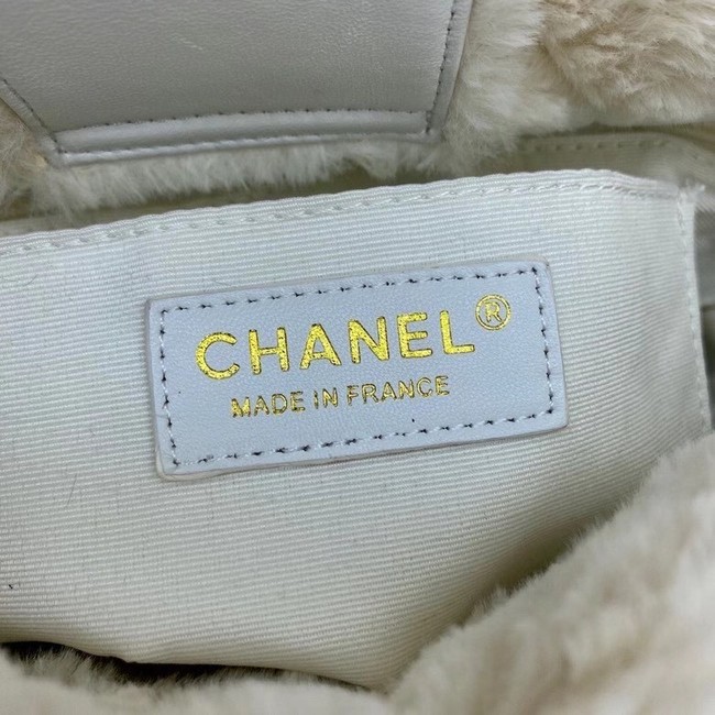 Chanel flap bag Shearling Lambskin & Gold-Tone Metal AS2241 white