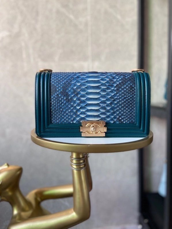 Boy Chanel Flap Shoulder Bag original Snake leather AS67086 blue