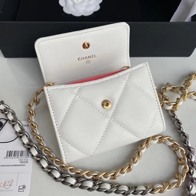 chanel 19 flap coin purse with chain AP1787 white