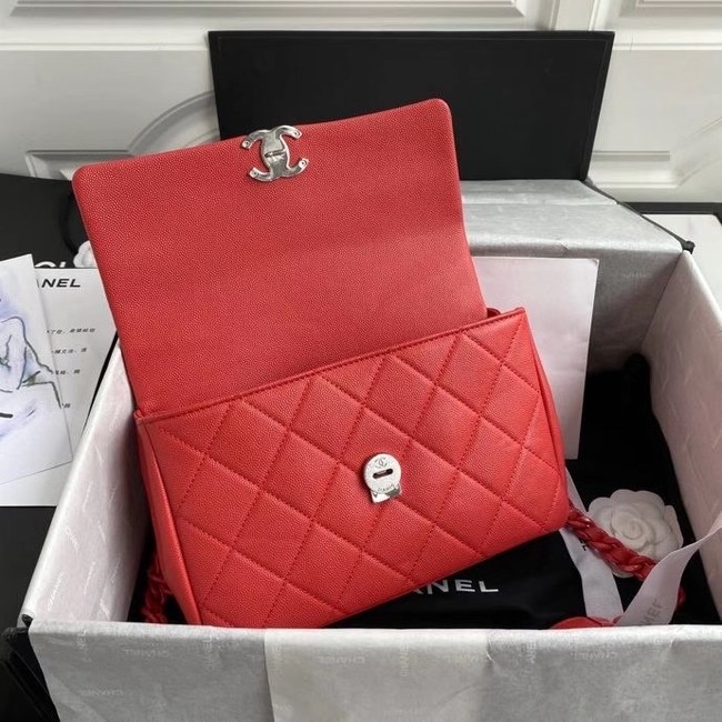 Chanel flap bag Grained Calfskin & Lacquered Metal AS2303 red