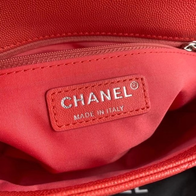 Chanel flap bag Grained Calfskin & Lacquered Metal AS2303 red