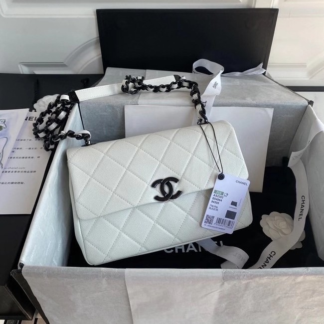 Chanel flap bag Grained Calfskin & Lacquered Metal AS2303 white