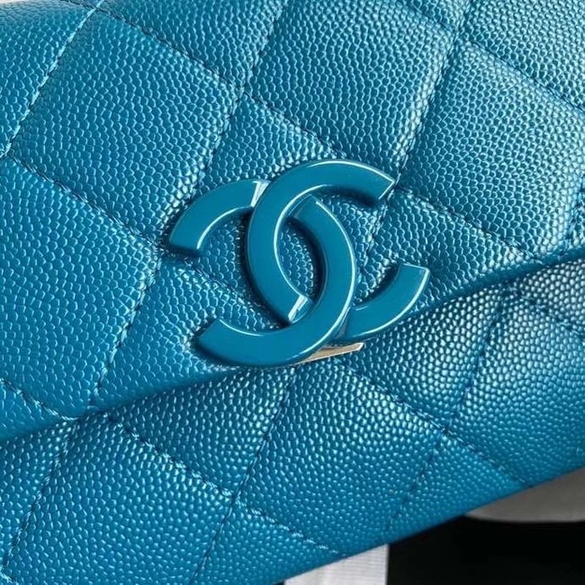 Chanel flap bag Grained Calfskin & Lacquered Metal AS2302 blue