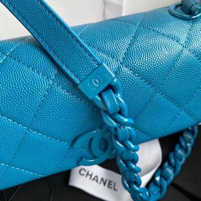 Chanel flap bag Grained Calfskin & Lacquered Metal AS2302 blue