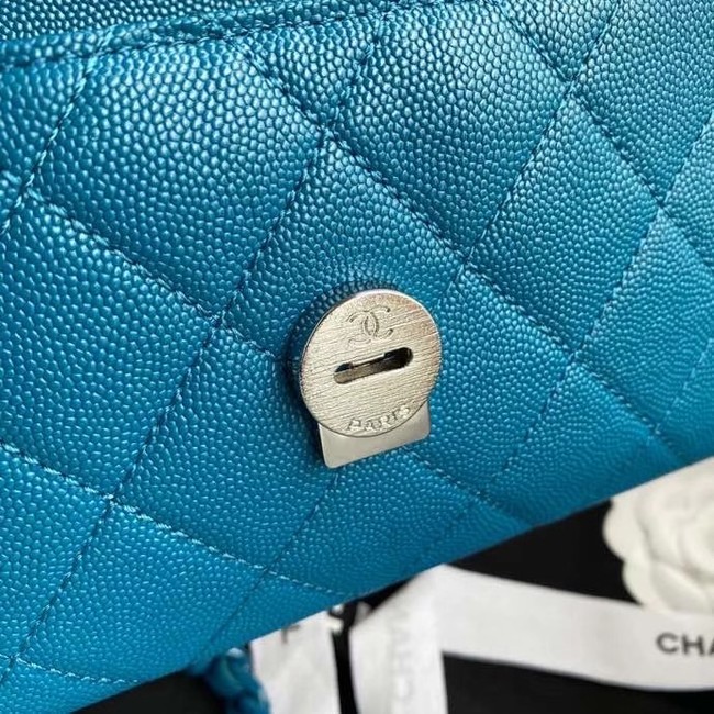 Chanel flap bag Grained Calfskin & Lacquered Metal AS2302 blue