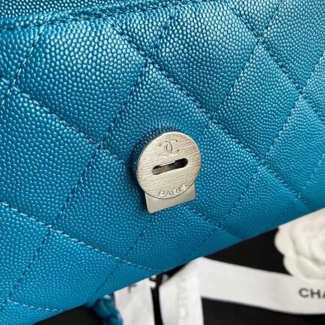 Chanel flap bag Grained Calfskin & Lacquered Metal AS2302 blue